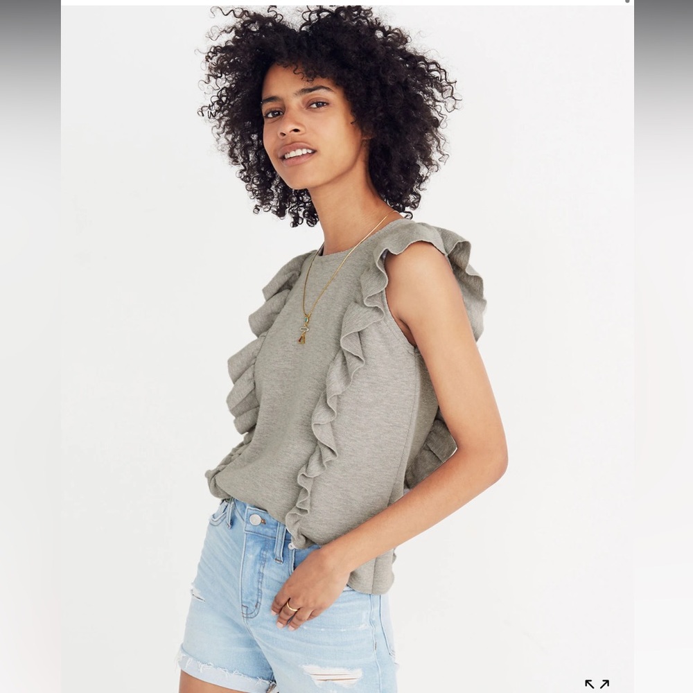 Madewell ruffled sweater tank heather gray, womens xxs